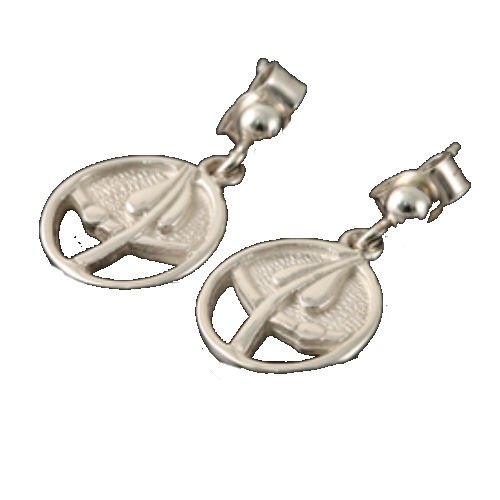 Image 1 of Glasgow Girls Circular Leaf Motif Sterling Silver Drop Earrings