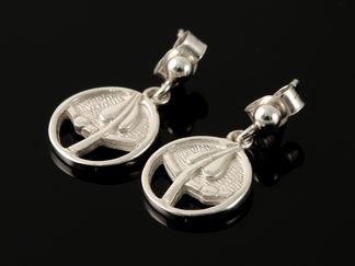 Image 2 of Glasgow Girls Circular Leaf Motif Sterling Silver Drop Earrings