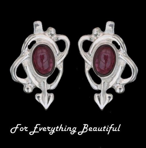 Image 0 of Art Nouveau Oval Amethyst Swirl Sterling Silver Stud Earrings