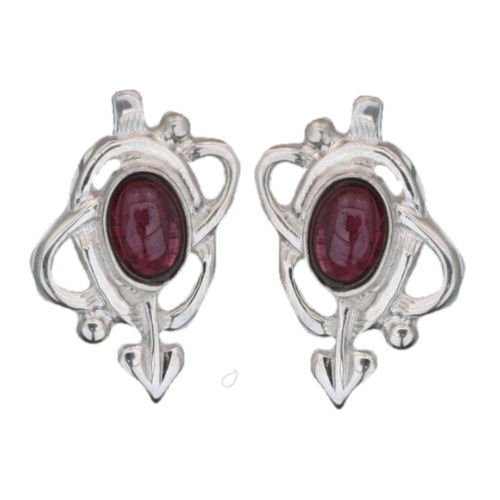 Image 1 of Art Nouveau Oval Amethyst Swirl Sterling Silver Stud Earrings