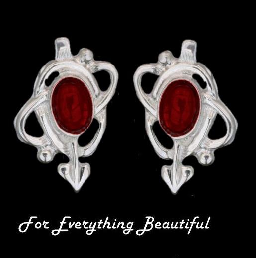 Image 0 of Art Nouveau Oval Garnet Swirl Sterling Silver Stud Earrings