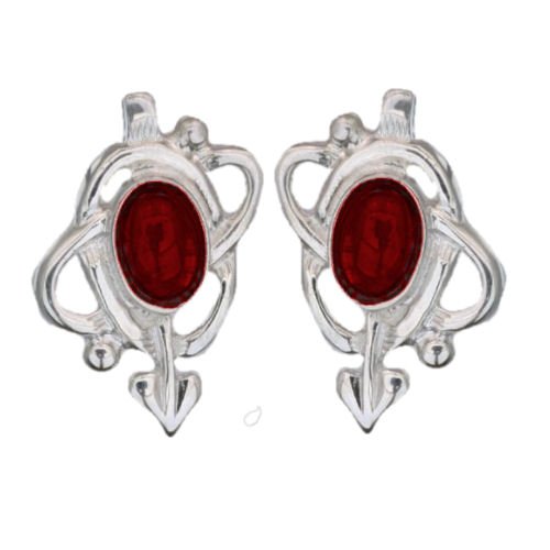 Image 1 of Art Nouveau Oval Garnet Swirl Sterling Silver Stud Earrings