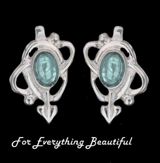 Image 0 of Art Nouveau Oval Blue Moonstone Swirl Silver Stud Earrings