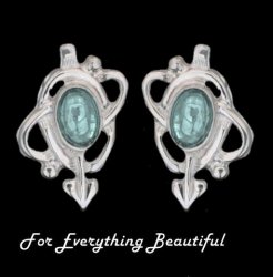 Art Nouveau Oval Blue Moonstone Swirl Silver Stud Earrings