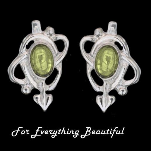 Image 0 of Art Nouveau Oval Citrine Swirl Sterling Silver Stud Earrings