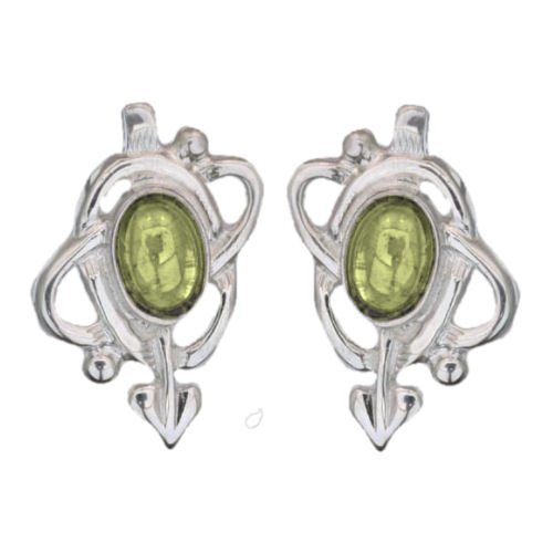 Image 1 of Art Nouveau Oval Citrine Swirl Sterling Silver Stud Earrings