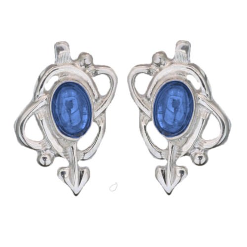 Image 1 of Art Nouveau Oval Labradorite Swirl Sterling Silver Stud Earrings