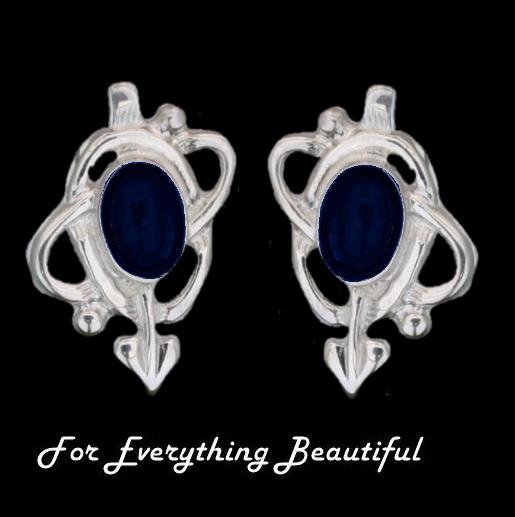 Image 0 of Art Nouveau Oval Lapis Lazuli Swirl Sterling Silver Stud Earrings