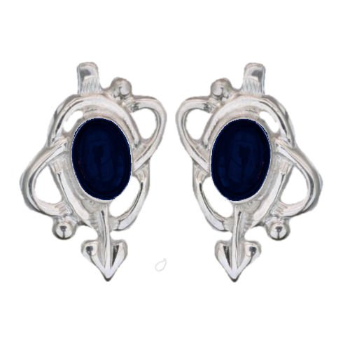 Image 1 of Art Nouveau Oval Lapis Lazuli Swirl Sterling Silver Stud Earrings