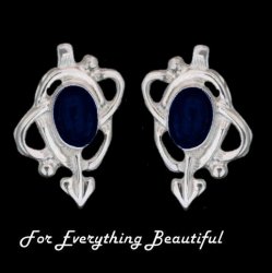 Art Nouveau Oval Lapis Lazuli Swirl Sterling Silver Stud Earrings