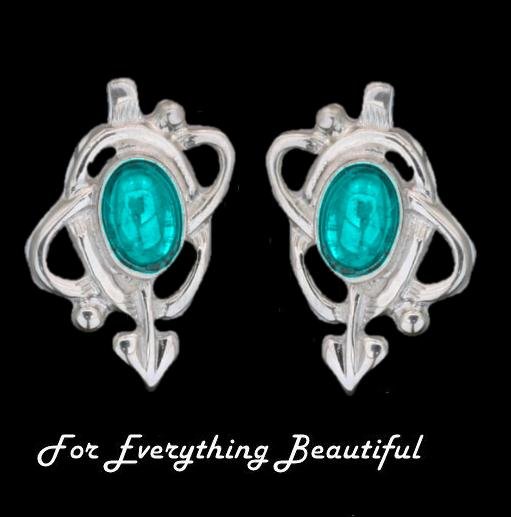 Image 0 of Art Nouveau Oval Turquoise Swirl Sterling Silver Stud Earrings