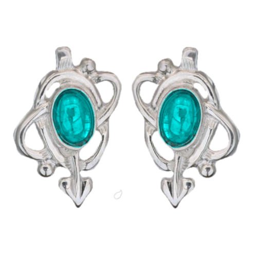 Image 1 of Art Nouveau Oval Turquoise Swirl Sterling Silver Stud Earrings