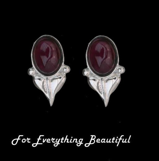 Image 0 of Art Nouveau Leaf Amethyst Sterling Silver Stud Earrings