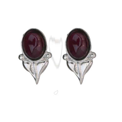 Image 1 of Art Nouveau Leaf Amethyst Sterling Silver Stud Earrings