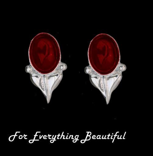 Image 0 of Art Nouveau Leaf Garnet Sterling Silver Stud Earrings