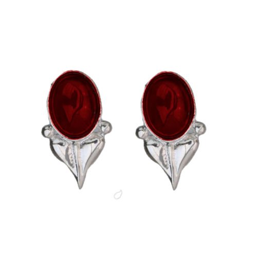 Image 1 of Art Nouveau Leaf Garnet Sterling Silver Stud Earrings