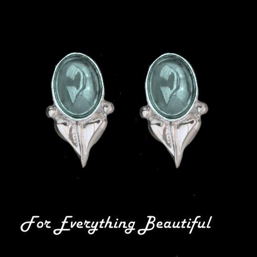 Image 0 of Art Nouveau Leaf Blue Moonstone Silver Stud Earrings