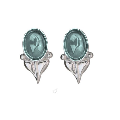 Image 1 of Art Nouveau Leaf Blue Moonstone Silver Stud Earrings