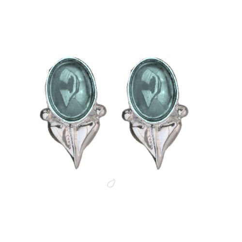 Image 1 of Art Nouveau Leaf Blue Moonstone Silver Stud Earrings