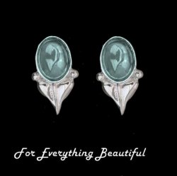 Art Nouveau Leaf Blue Moonstone Silver Stud Earrings