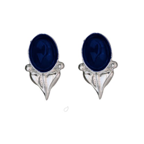 Image 1 of Art Nouveau Leaf Lapis Lazuli Sterling Silver Stud Earrings