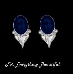 Art Nouveau Leaf Lapis Lazuli Sterling Silver Stud Earrings