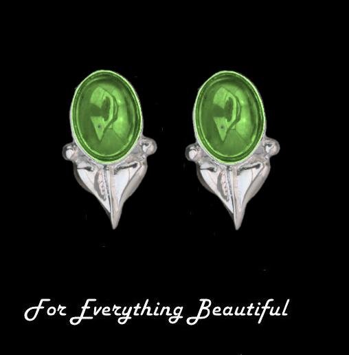 Image 0 of Art Nouveau Leaf Green Peridot Silver Stud Earrings