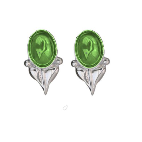 Image 1 of Art Nouveau Leaf Green Peridot Silver Stud Earrings