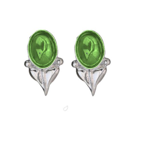 Image 1 of Art Nouveau Leaf Green Peridot Silver Stud Earrings