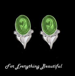 Art Nouveau Leaf Green Peridot Silver Stud Earrings