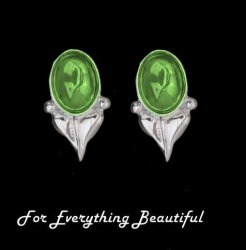 Art Nouveau Leaf Green Peridot Silver Stud Earrings