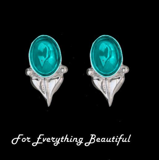 Image 0 of Art Nouveau Leaf Turquoise Sterling Silver Stud Earrings