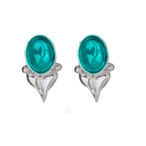 Image 1 of Art Nouveau Leaf Turquoise Sterling Silver Stud Earrings