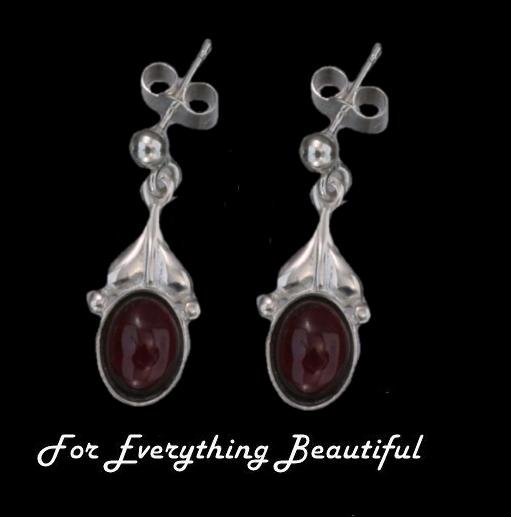 Image 0 of Art Nouveau Leaf Amethyst Sterling Silver Drop Earrings