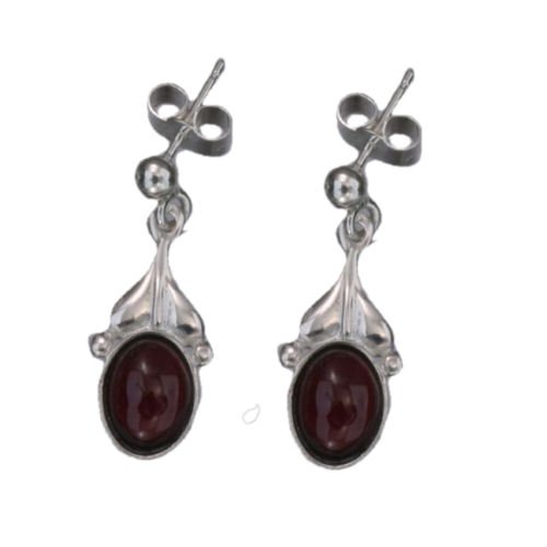 Image 1 of Art Nouveau Leaf Amethyst Sterling Silver Drop Earrings