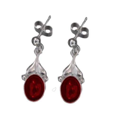 Image 1 of Art Nouveau Leaf Garnet Sterling Silver Drop Earrings