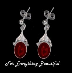 Art Nouveau Leaf Garnet Sterling Silver Drop Earrings