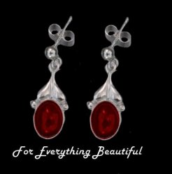 Art Nouveau Leaf Garnet Sterling Silver Drop Earrings