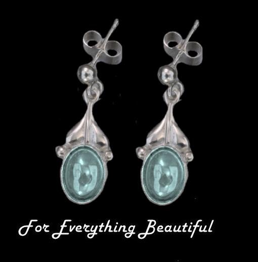 Image 0 of Art Nouveau Leaf Blue Moonstone Sterling Silver Drop Earrings