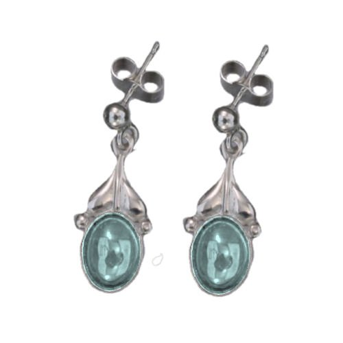 Image 1 of Art Nouveau Leaf Blue Moonstone Sterling Silver Drop Earrings