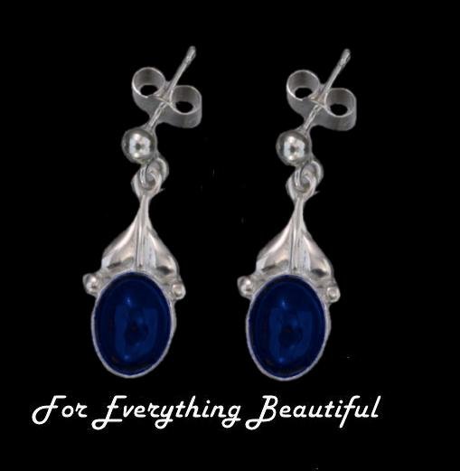 Image 0 of Art Nouveau Leaf Lapis Lazuli Sterling Silver Drop Earrings