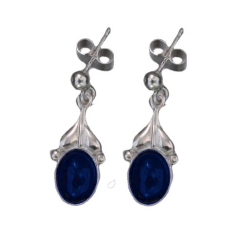 Image 1 of Art Nouveau Leaf Lapis Lazuli Sterling Silver Drop Earrings