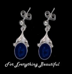 Art Nouveau Leaf Lapis Lazuli Sterling Silver Drop Earrings