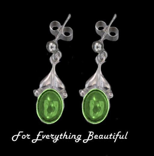 Image 0 of Art Nouveau Leaf Green Peridot Sterling Silver Drop Earrings