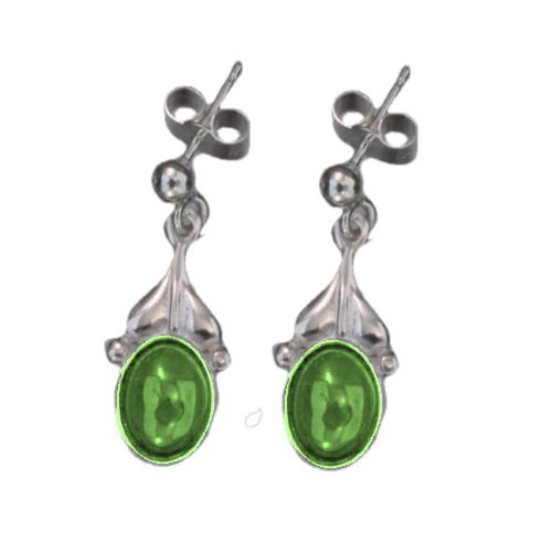 Image 1 of Art Nouveau Leaf Green Peridot Sterling Silver Drop Earrings