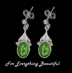 Art Nouveau Leaf Green Peridot Sterling Silver Drop Earrings