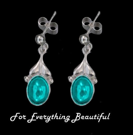 Image 0 of Art Nouveau Leaf Turquoise Sterling Silver Drop Earrings