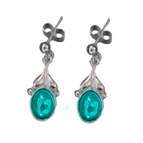 Image 1 of Art Nouveau Leaf Turquoise Sterling Silver Drop Earrings