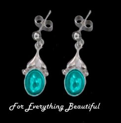 Art Nouveau Leaf Turquoise Sterling Silver Drop Earrings