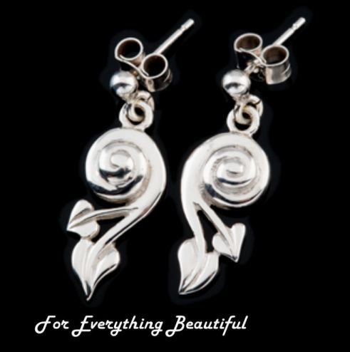 Image 0 of Glasgow Girls Art Nouveau Swirl Leaf Motif Sterling Silver Drop Earrings